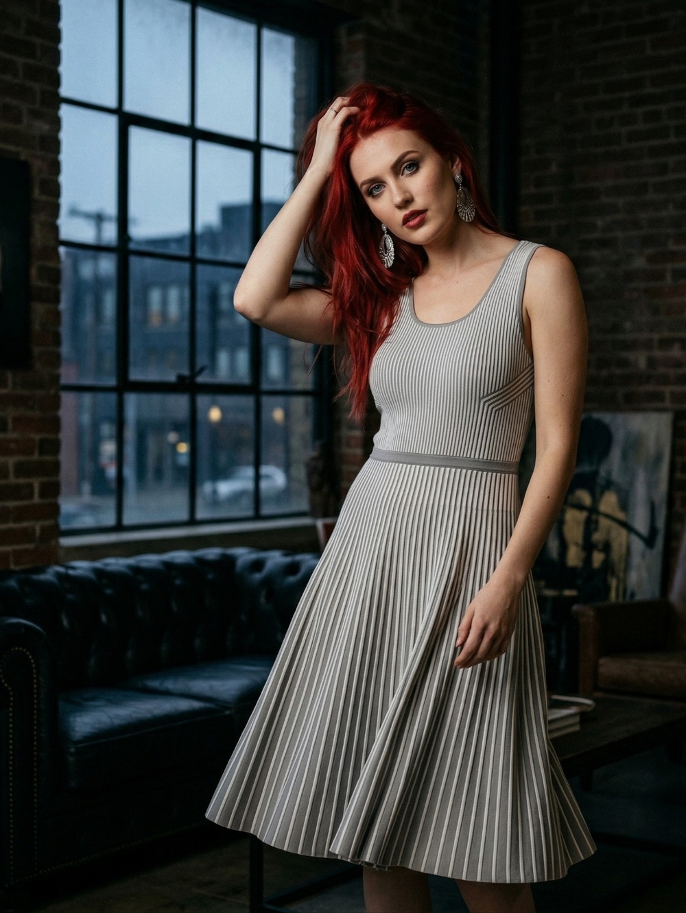 Banana Republic Gray White Striped Dress Medium Coastal Quiet Luxury